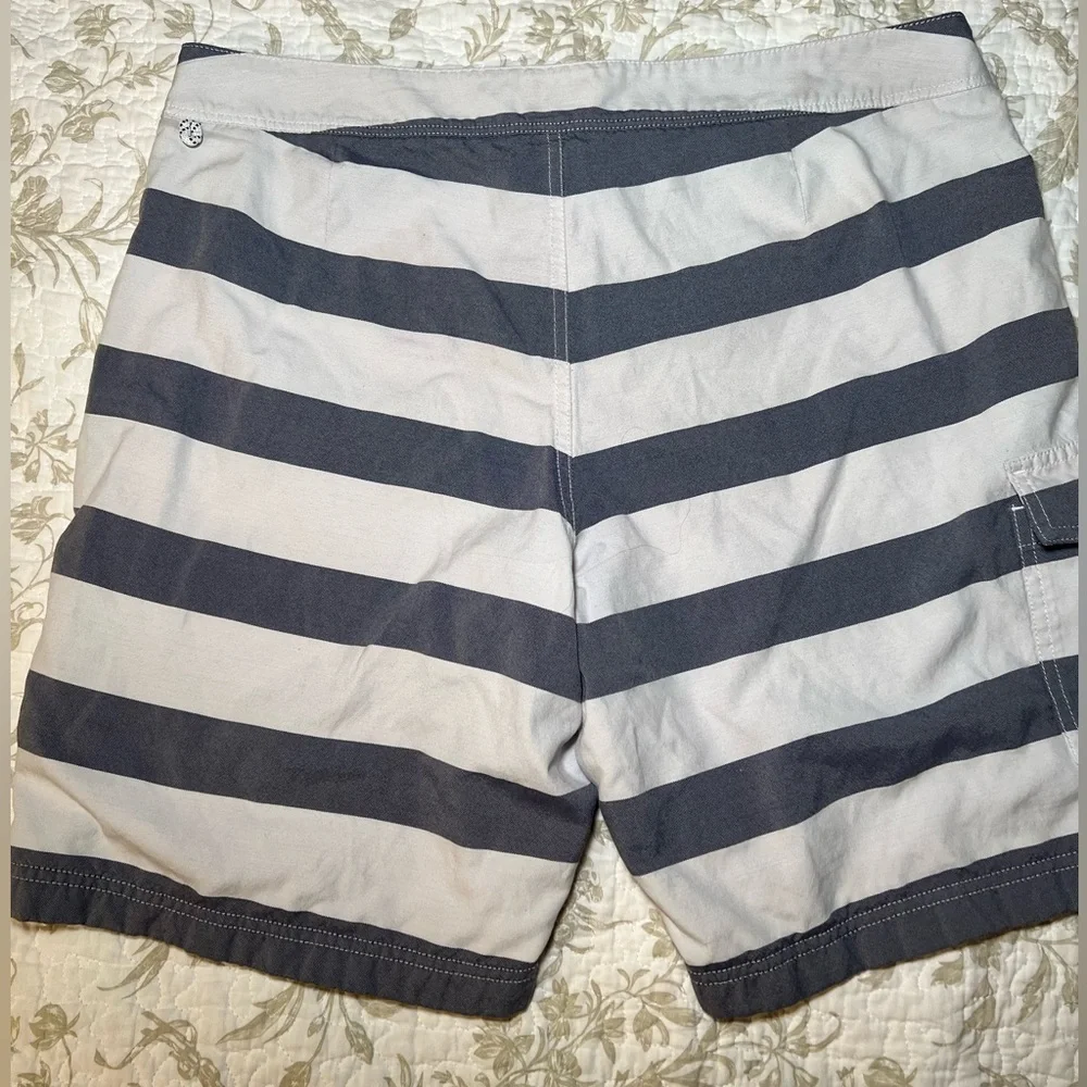 J Crew rugby strip swimsuit bathing suit board shorts size 35 Classic Preppy